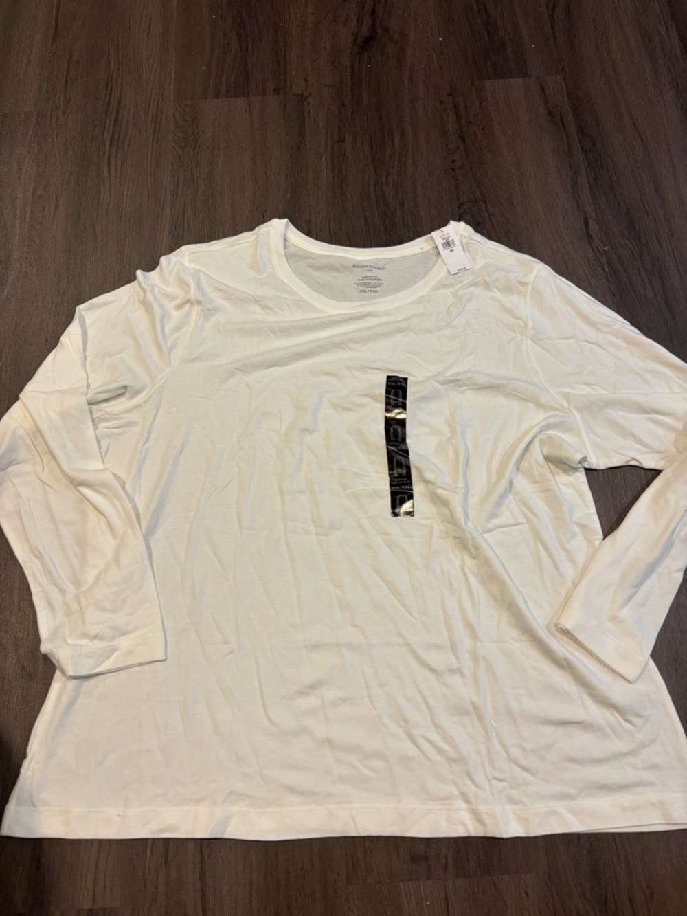 Banana Republic White Long Sleeve Top with Black Center Graphic Tape